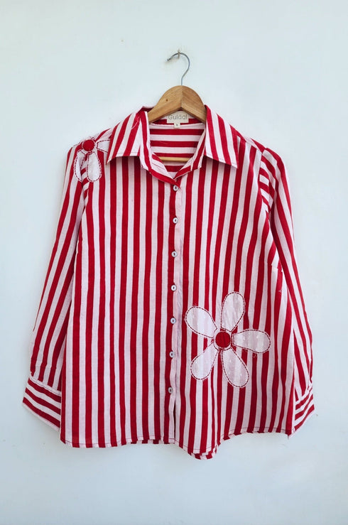Daisy Stripe Shirt (Red & Pink)